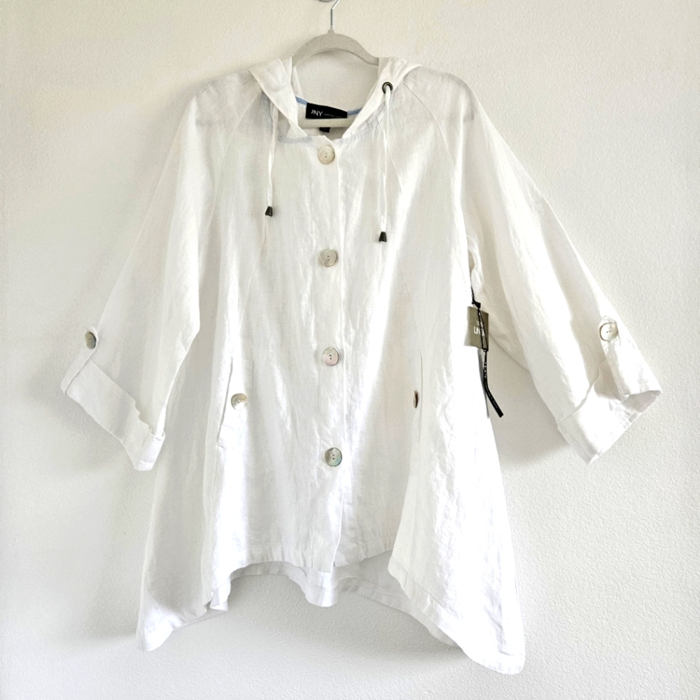 Jones New York Lightweight Hooded Button Jacket Size XL beach/boating/vacation